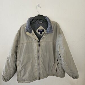 Catalina Outerwear Mens Jacket XL Beige Full Zip Pockets Rain Hood Inside Collar